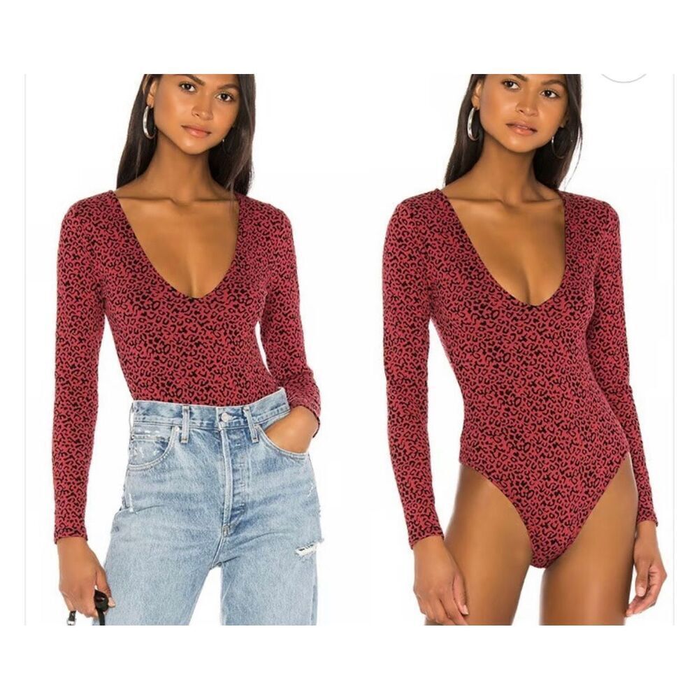 Lovers and Friends Women’s Small Saylor Bodysuit Red Leopard V-Neck Top